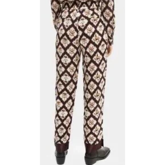 Scotch & Soda Sun Ray Satin Burgundy Floral Print Pleated Straight Leg Pants, S - Picture 16 of 16
